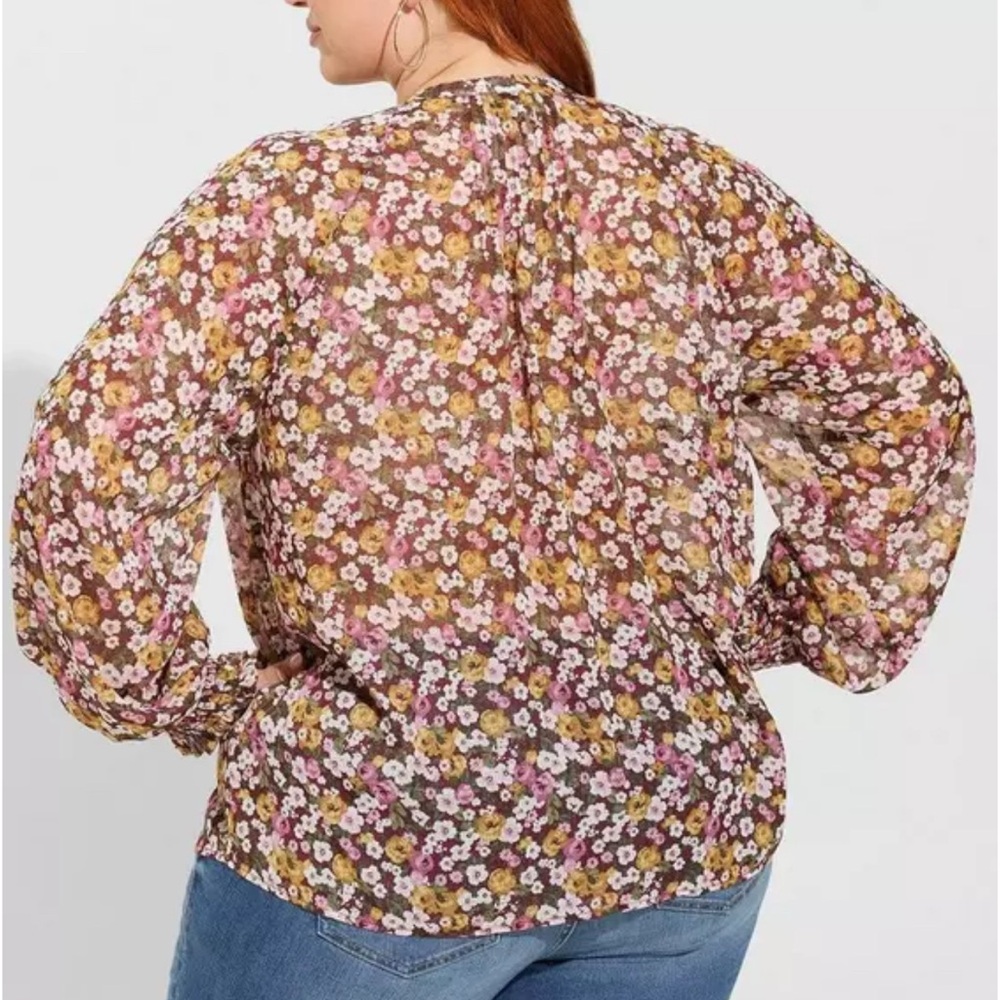 Torrid 3X Blouse Long Sleeve Fall Floral Metallic Thread Button Details Relaxed - Picture 3 of 14